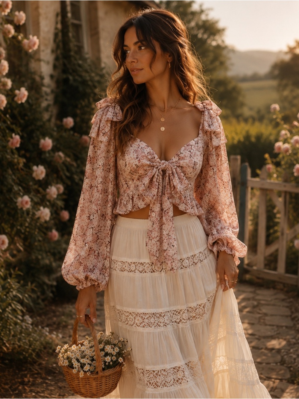 Tularosa Bristol Cropped | Rococo Revival Floral Tie Front Top | Poetcore